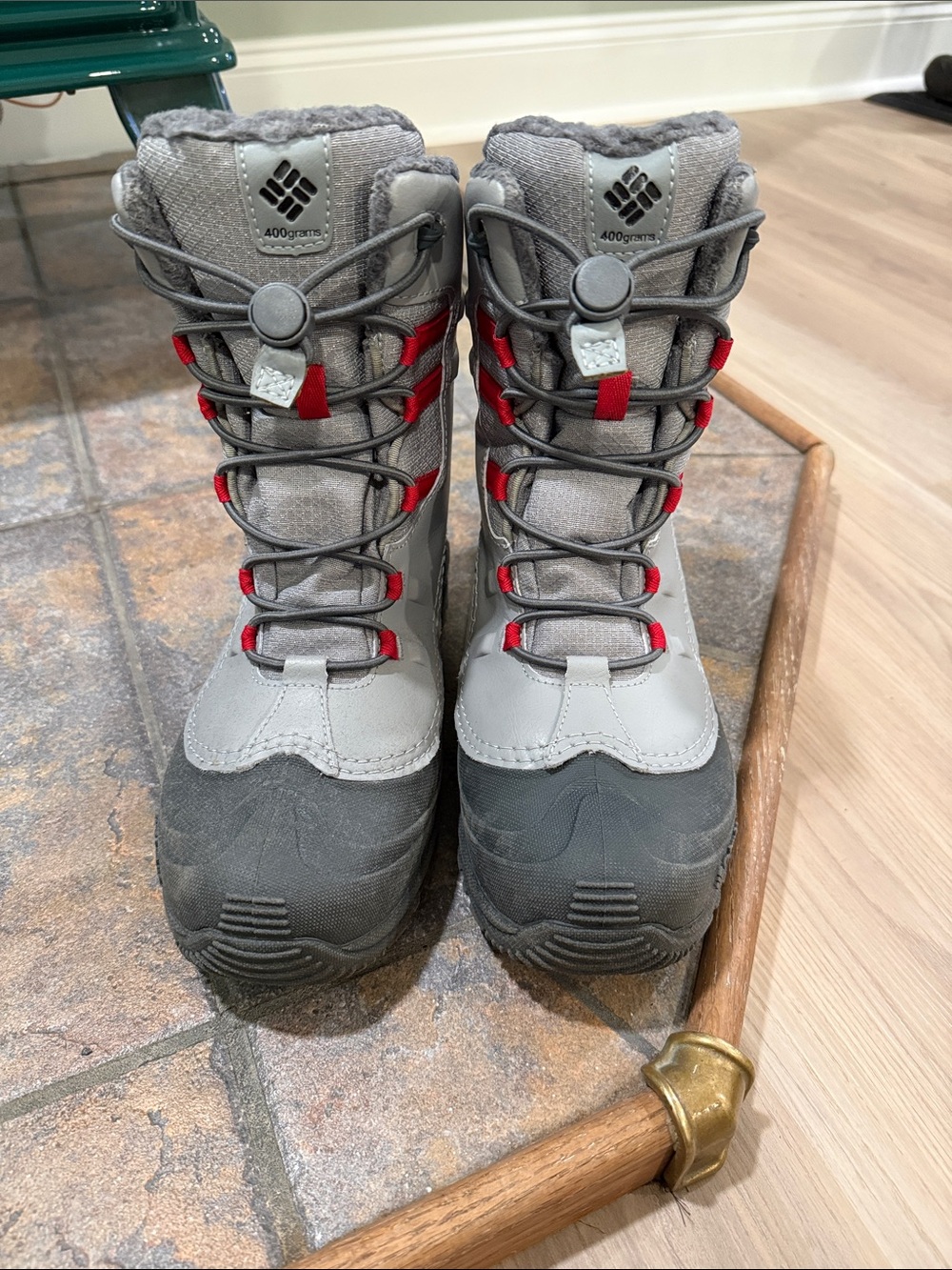 Kids Waterproof Winter Boots - Gray with Red Accents